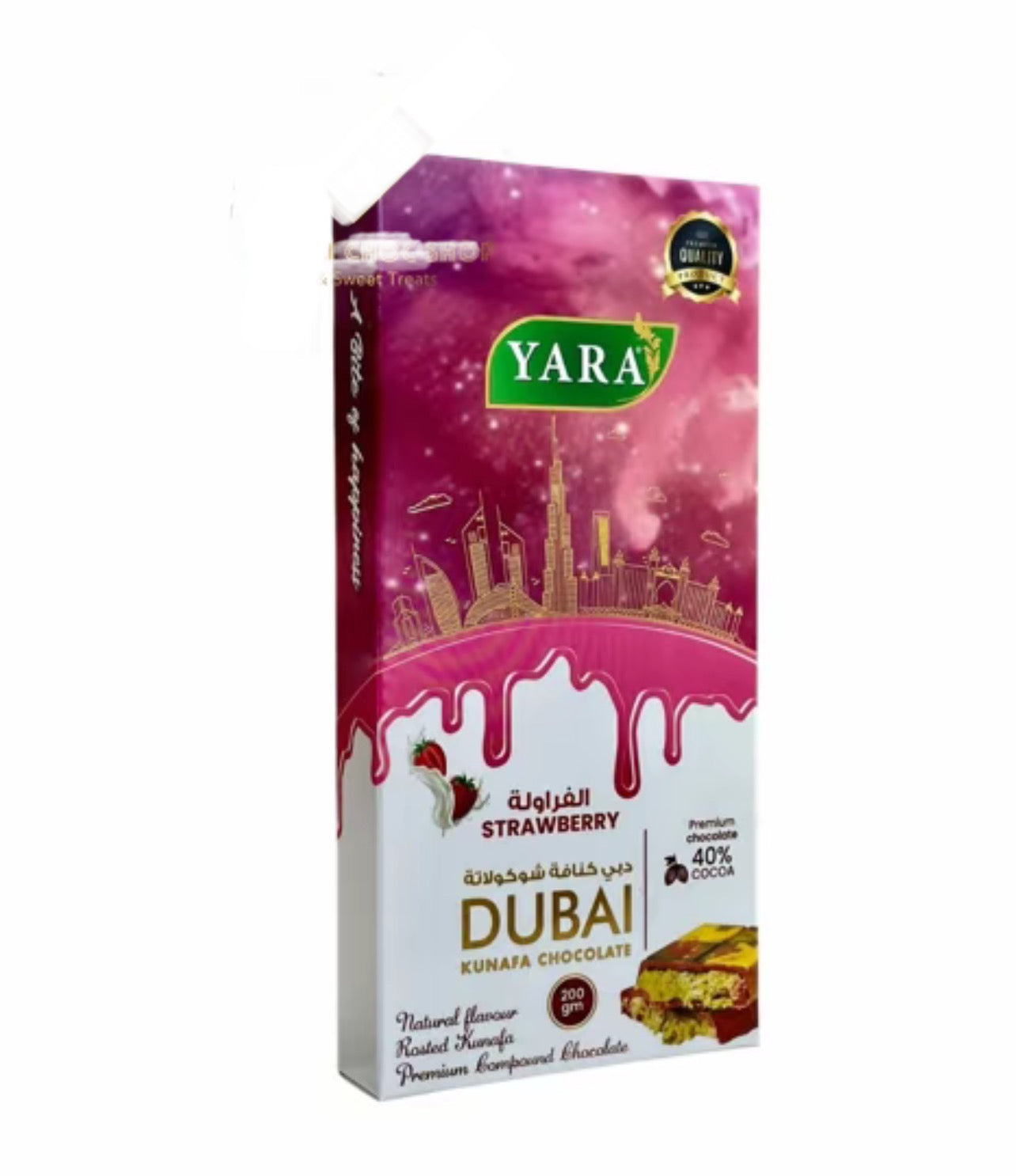 Luxurious Dubai Kunafa Milk Chocolate with Strawberry, 200g - YARA