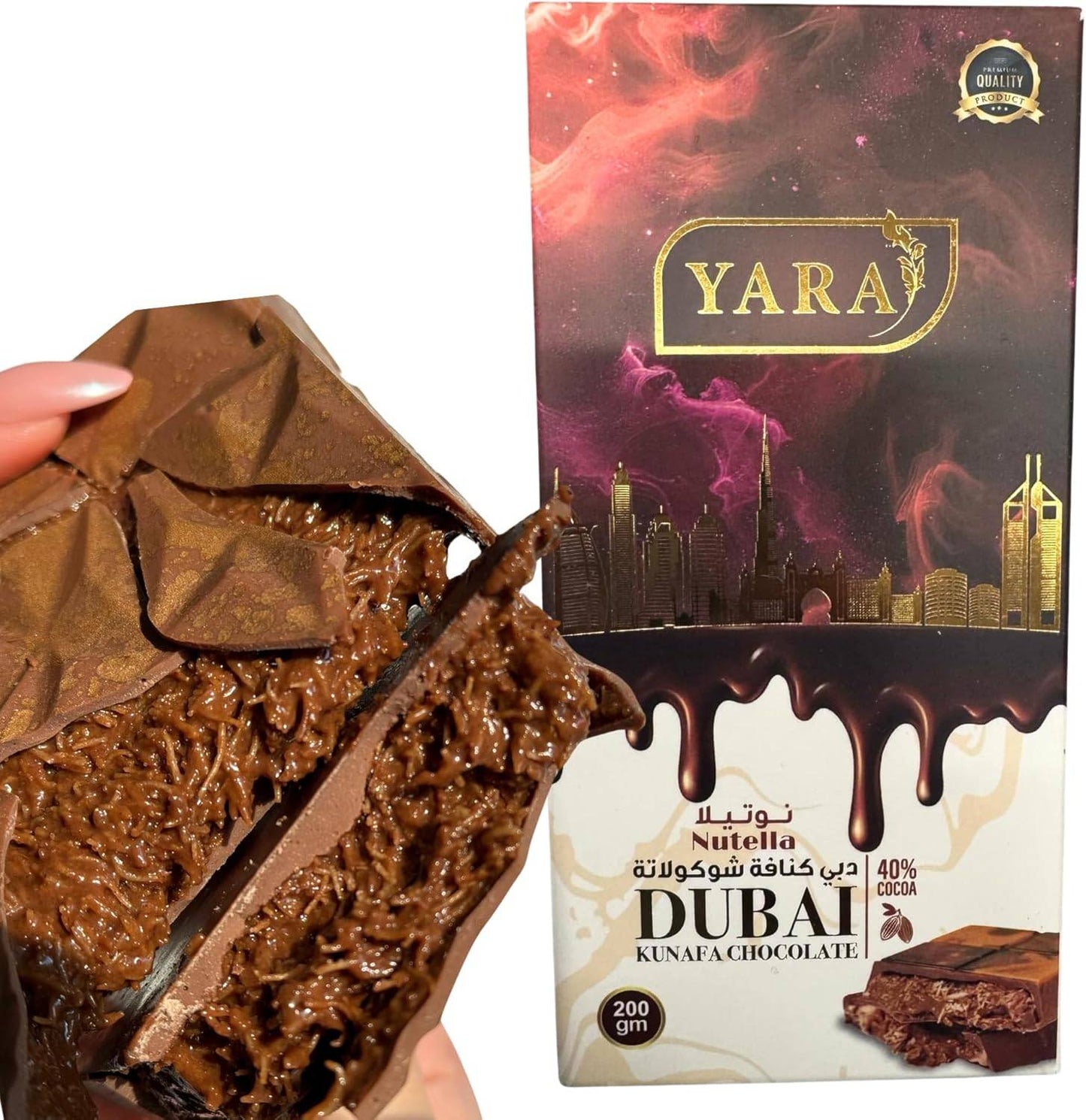 Luxurious Dubai Kunafa Milk Chocolate with Pistachio, 200g - YARA